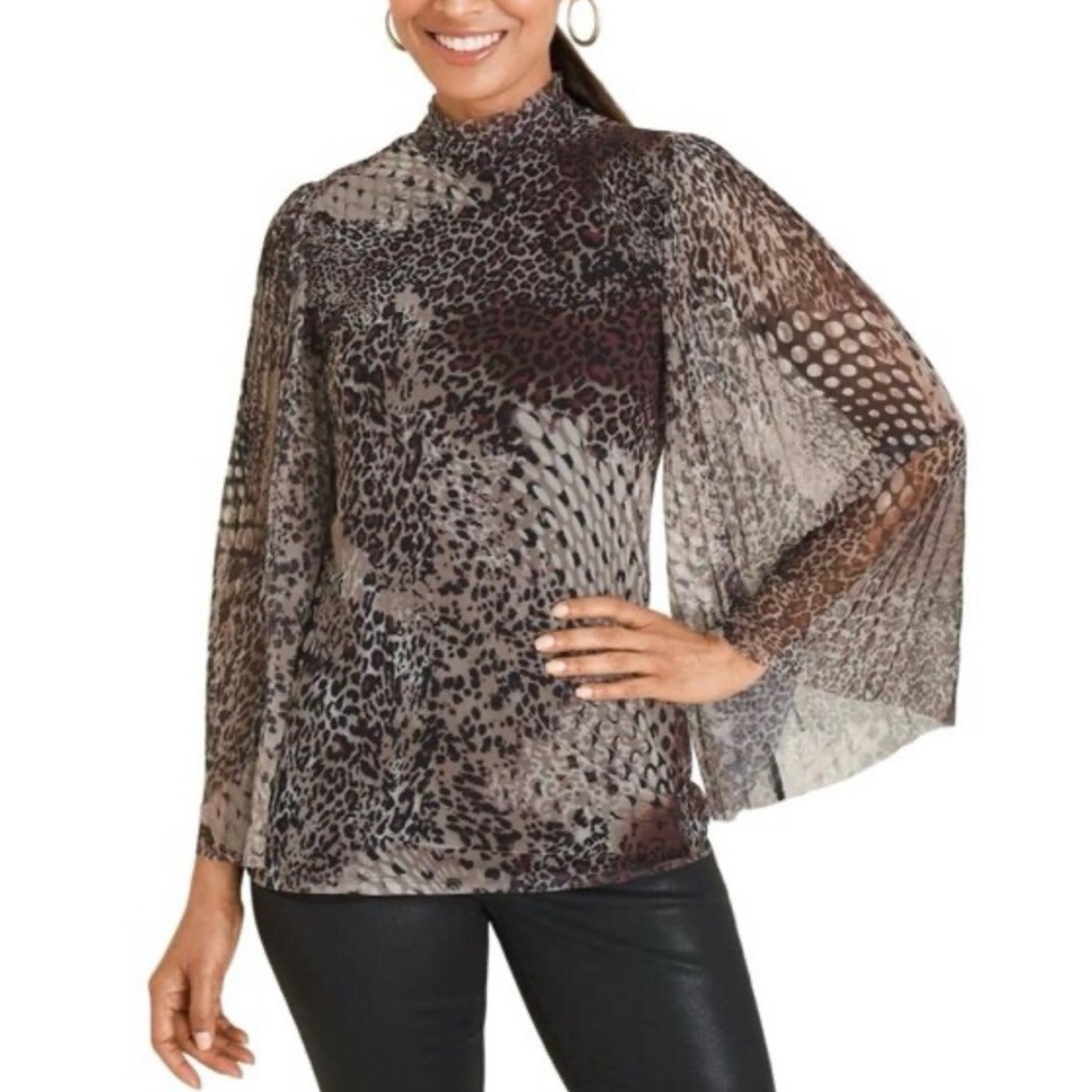 Chico Cheetah Animal Print Sheer Top Chico Size 0 US Small GUC